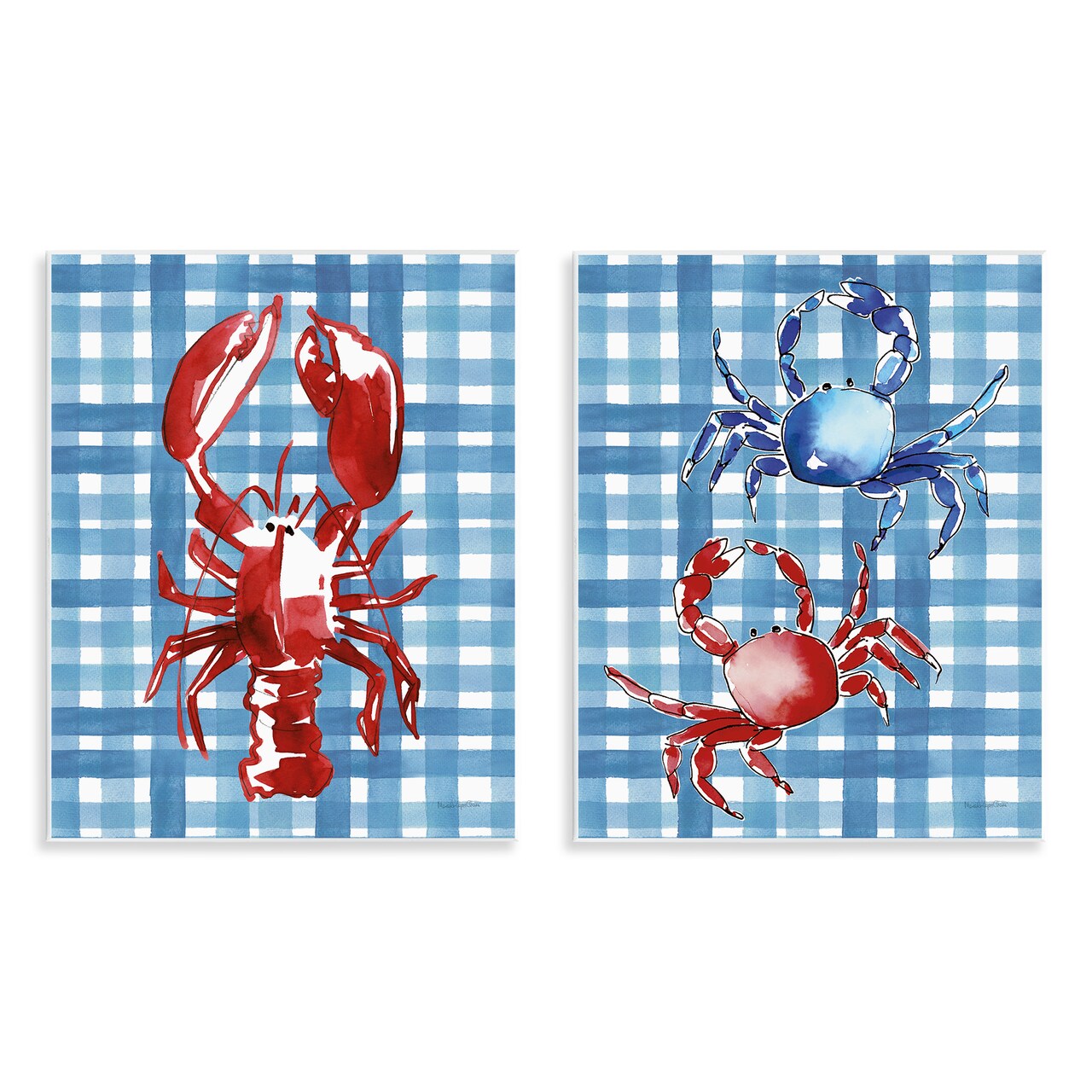 Stupell Industries Coastal Cuisines on Plaid 2pc Wall Plaque Art Set Design by Mercedes Lopez Charro
